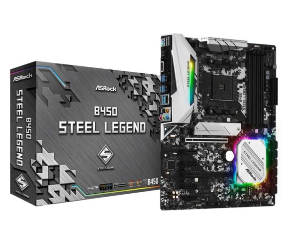 ASRock B450M Steel Legend M-ATX Motherboard ( AMD AM4 Socket, For Ryzen Series CPU, 4 Ram Slots, Max 128 GB Memory )