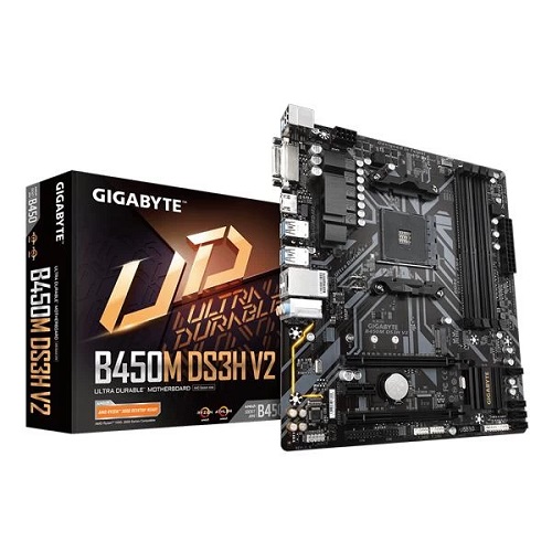 GIGABYTE B450M DS3H V2 Micro ATX Motherboard ( AMD AM4 Socket, Supports Ryzen Series CPU, 4 RAM Slots, Max 128GB RAM Support )