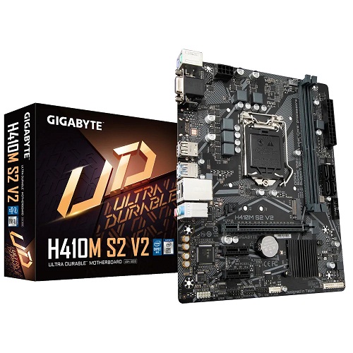 Gigabyte H410M S2 V2 Micro ATX Motherboard ( Socket LGA1200, Intel 10th Generation Core Series CPU, 2 RAM Slots, Max 64GB Memory Support )