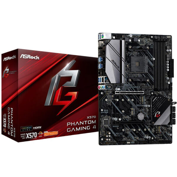 ASRock X570 Phantom Gaming 4 ATX Motherboard ( AMD Socket AM4, For Ryzen Series CPU, 4 Ram Slots, Max 128 GB Memory )