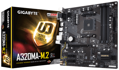 GIGABYTE GA-A320MA-M.2 M-ATX Motherboard ( AMD AM4 Socket, For Ryzen and Athlon Series CPU, 4 RAM Slots, Max 64GB RAM Support )