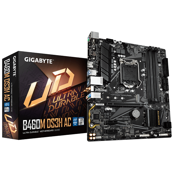Gigabyte B460M DS3H AC Micro ATX Motherboard with Intel Wi-Fi 3168 ( Intel Socket LGA1200, Support for 10th Generation Intel Core Series CPU, 4 RAM Slots, Max 128GB RAM Support )