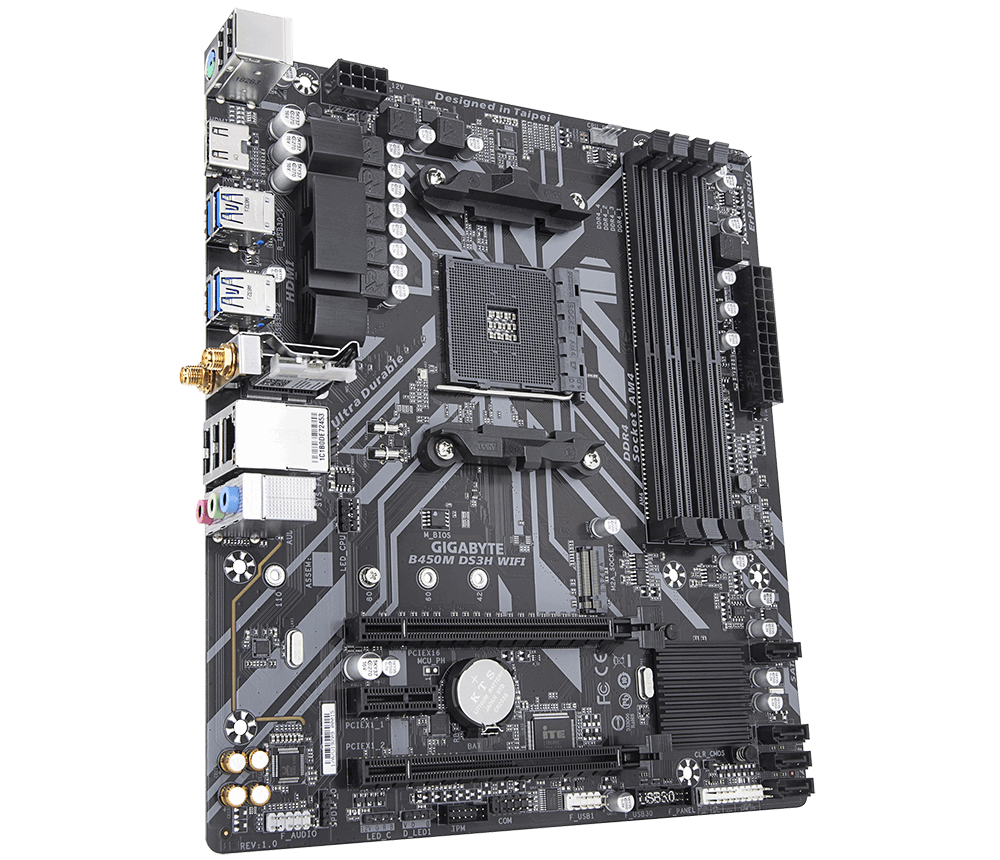 Gigabyte B450M DS3H WiFi Micro ATX Motherboard ( AMD AM4 Socket, For Ryzen Series CPU, 4 RAM Slots, Max 64GB RAM Support )